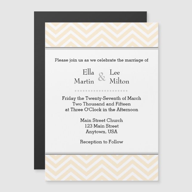 Cream Ivory Chevron Convite Para Casamento Magnéti (Frente/Verso)