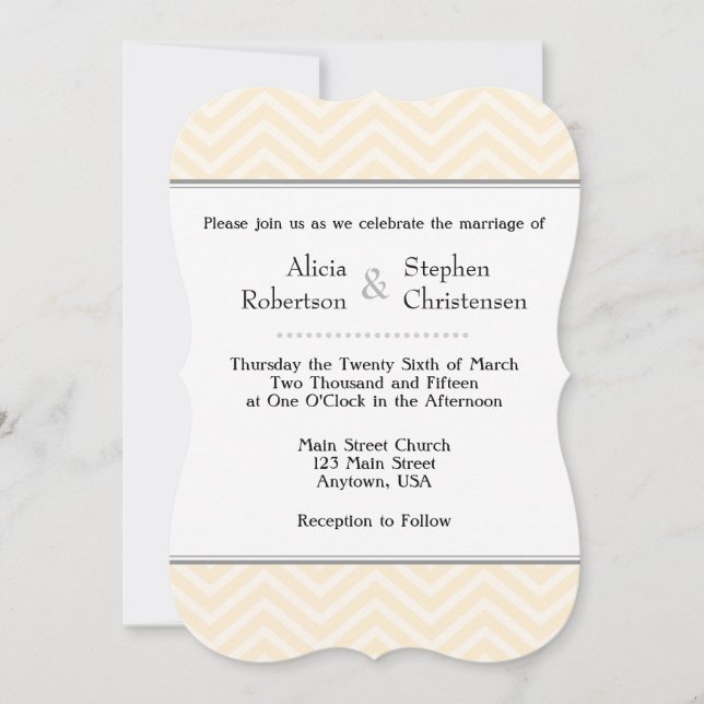 Cream Ivory Chevron - Convites para Casamento (Frente)