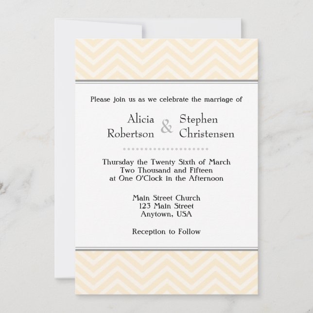 Cream Ivory Chevron - Convites para Casamento (Frente)