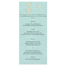 Cream Linen Blue Palm Trees Menu Casamento