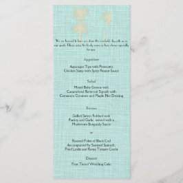 Cream Linen Blue Palm Trees Menu Casamento