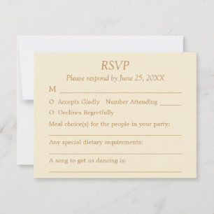 Cream Ouro Beige Guest Choices Weding RSVP Card