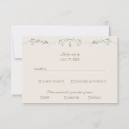 Cream Pink Foliage Monogram RSVP Response Card