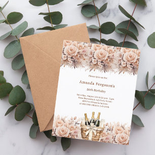 Cream rosa florals convite de aniversário de boho