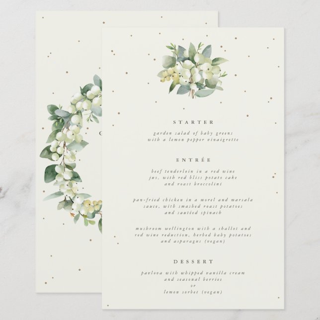 Cream Snowberry + Eucalyptus 3 Course Wedse Menu (Frente/Verso)