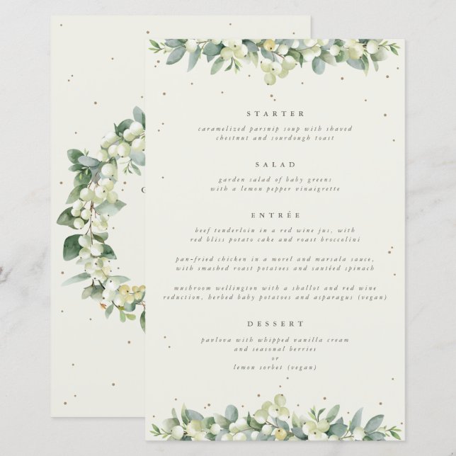 Cream Snowberry + Eucalyptus 4 Course Wedse Menu (Frente/Verso)