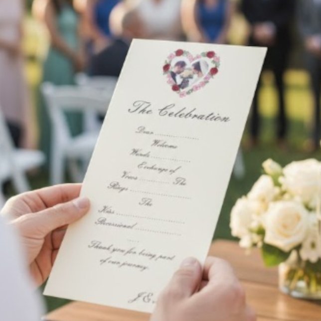 Cream wedding program - Floral Heart (Criador carregado)