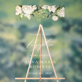 Cream White Flowers, Boho, Floral Baptism Welcome