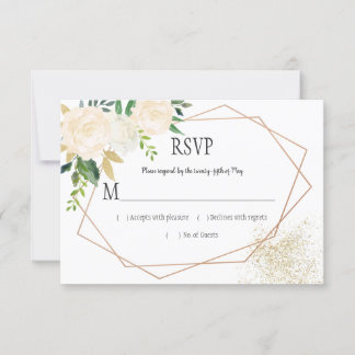 Cream White Roses Glitter Greenery RSVP Geométrico