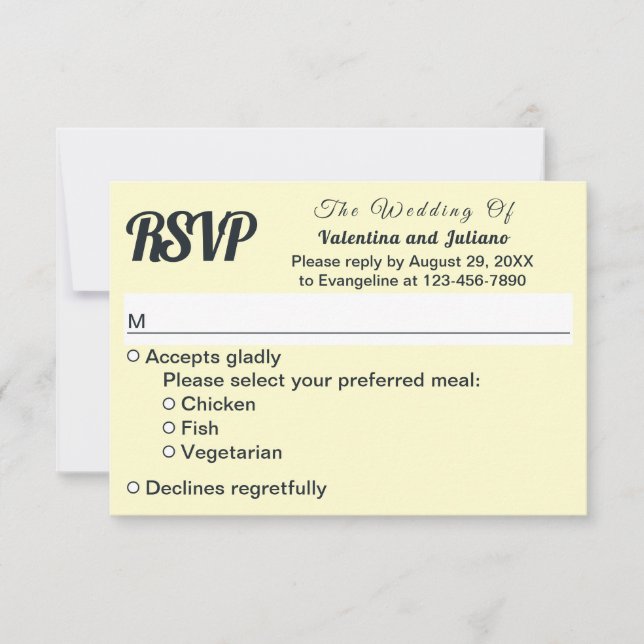 Cream With Slate Text Wedding RSVP (Frente)