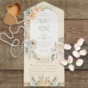 Cream Yellow Boho Floral All In One Convite de cas