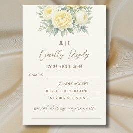 Cream Yellow Peony Rosa Floral Weding RSVP Card