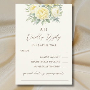 Cream Yellow Peony Rosa Floral Weding RSVP Card