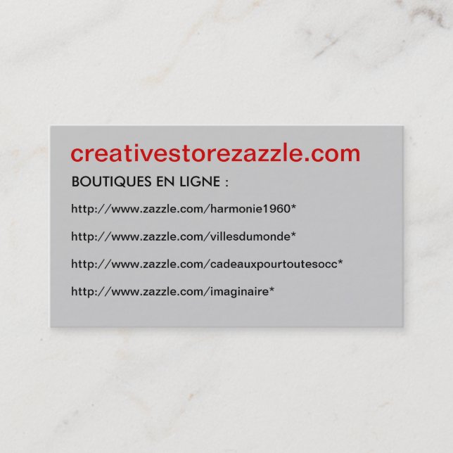 Creativestorezazzle do cartão de visita - (Frente)