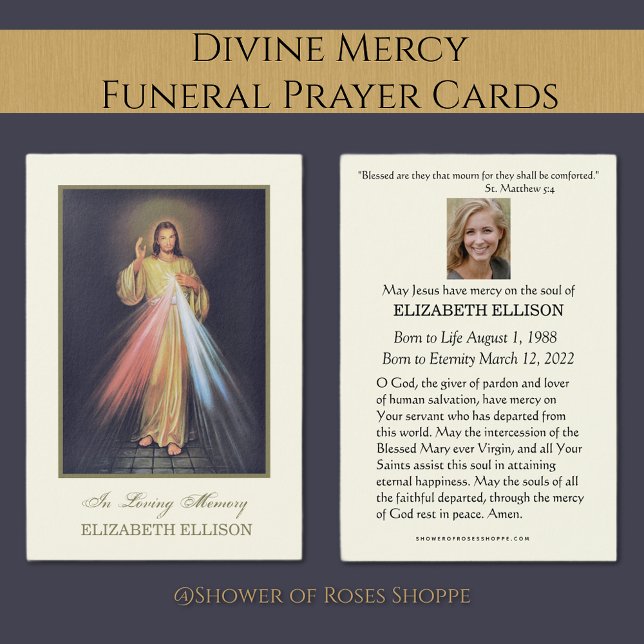 Credo católico Compaixão divino Cartão de Oração F (Catholic Divine Mercy Funeral Memorial Prayer Cards - Easy to personalize)