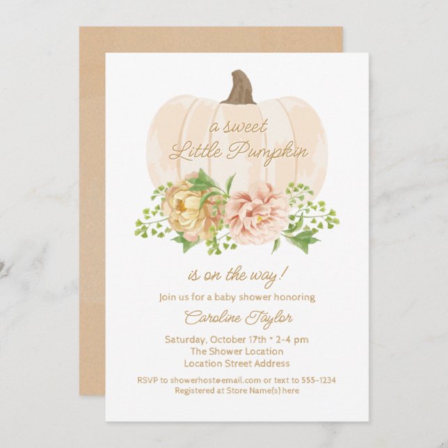 Creme de Abóbora Convite para Chá de fraldas Flora (Frente/Verso)