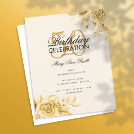 Creme Dourado Elegante de Aniversário Floral