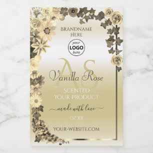 Creme Dourado Floral Rótulos de produto Monograma 