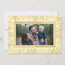 Creme e Cartão de Natal de Folhagem Dourada