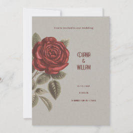 Creme e Red Vintage Convite Floral para Casamento
