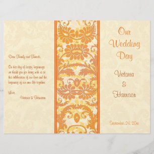Creme, laranja, programa Dourado do casamento tema