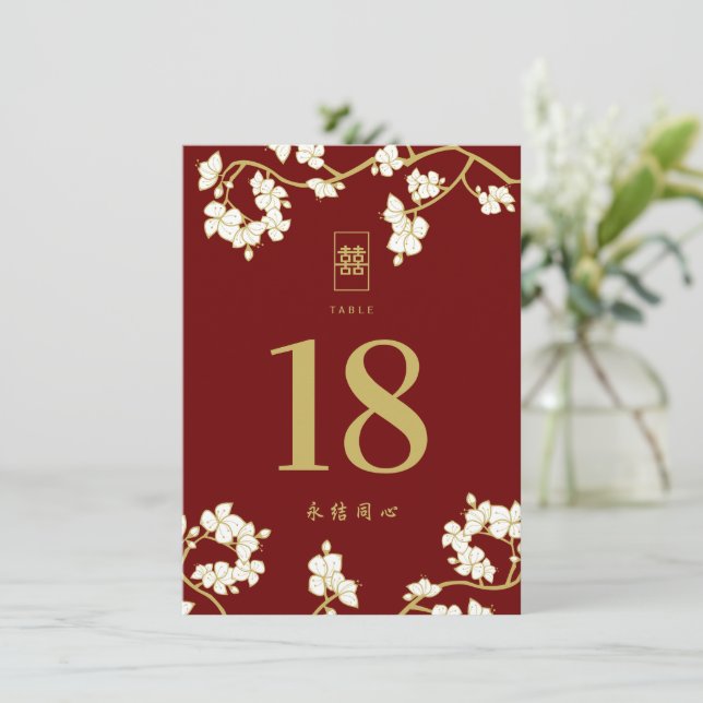 Creme Peach/Plum Blossoms Dupla Felicidade Casamen (Em pé/Frente)