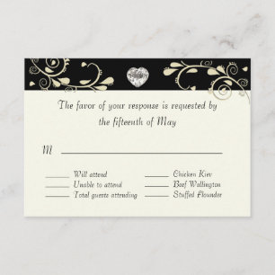 Creme & Preto com Cartão RSVP de Casamento Cardíac