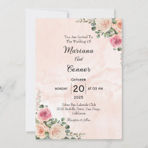 Creme rosa Convite Floral Mínimo para Casamento