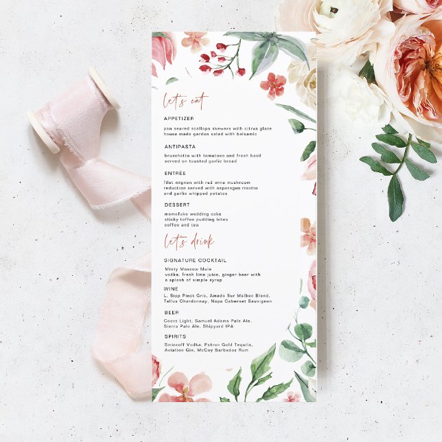 Crème & Rose | Menu de Casamento de Flores de Prim (Criador carregado)