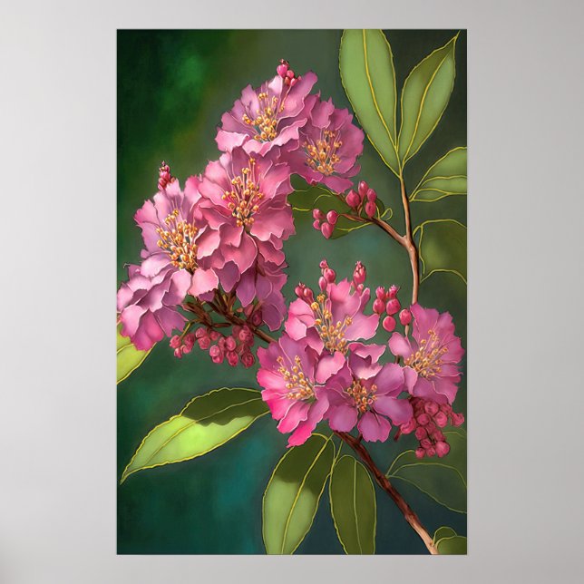 Crepe Rosa Myrtle Flores Impressão (Frente)