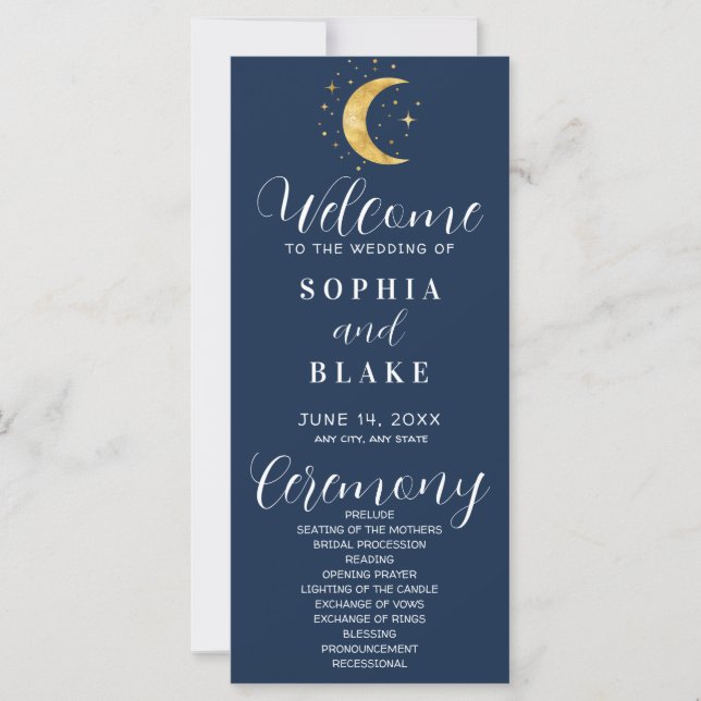 Crescent Moon Starry Night Weding Program (Frente)