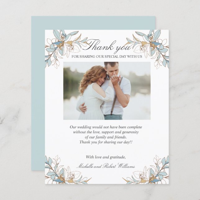 Crest Floreal Casamento Dourado e azul Foto Obriga (Frente/Verso)