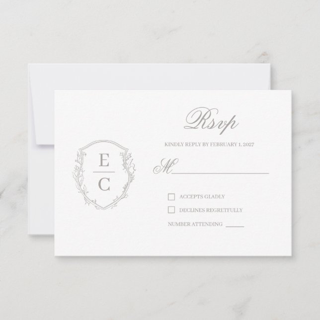 Crest Monograma Heritage Casamento RSVP Bege (Frente)