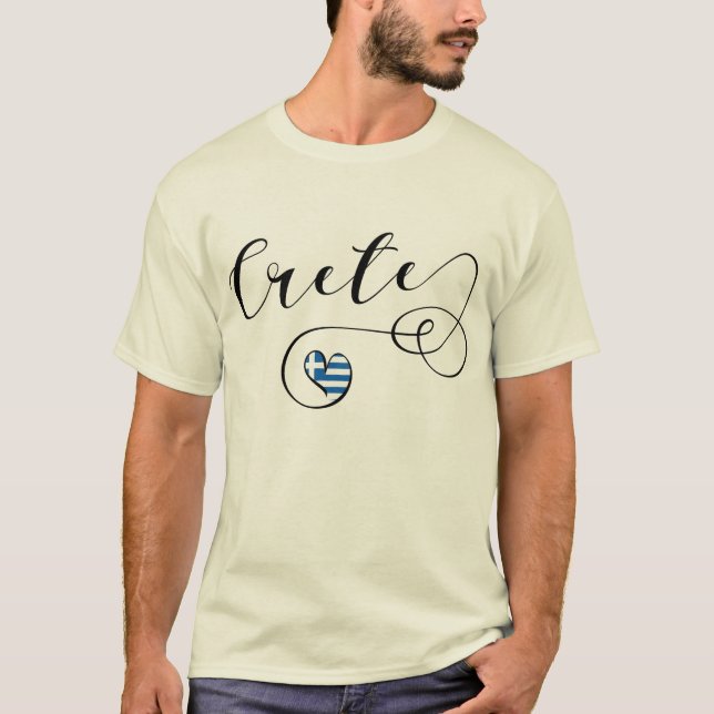 Crete Heart Flag, Grécia, Cretan T-Shirt (Frente)