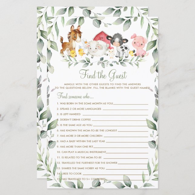 Criações de Chic Greenere Encontre o Jogo de Convi (Frente/Verso)