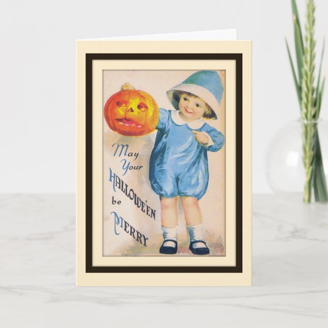Criança com cartão de Jack O' Lantern de Halloween (Frente)
