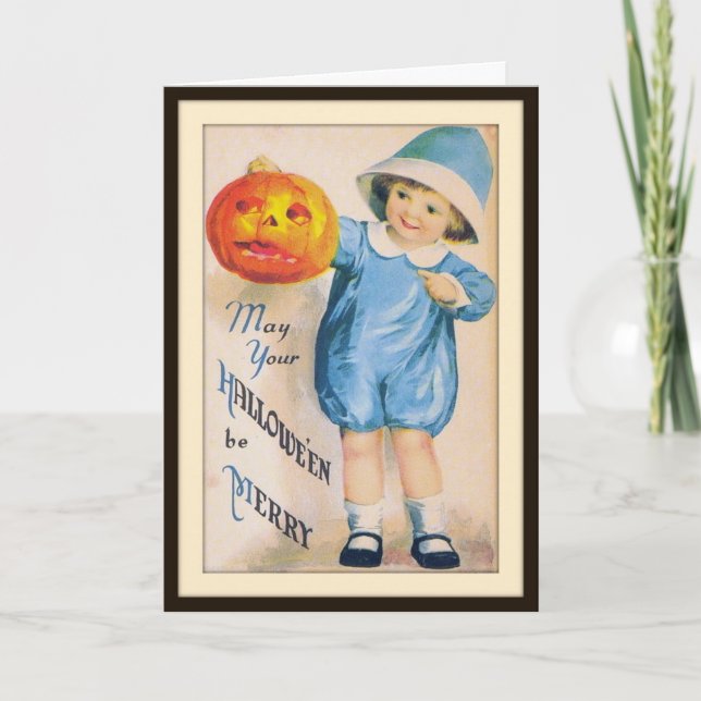 Criança com cartão de Jack O' Lantern de Halloween (Frente)