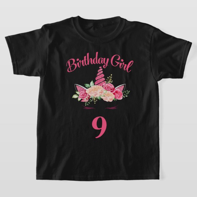 Crianças 9º Aniversário Garota Unicórica Camisa 9º (Postura )