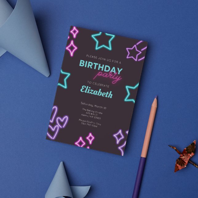 Crianças Adulto Neon Glow Convite de aniversário (Criador carregado)
