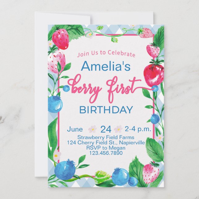Crianças Berry Primeiro Convite de Aniversário Str (Frente)