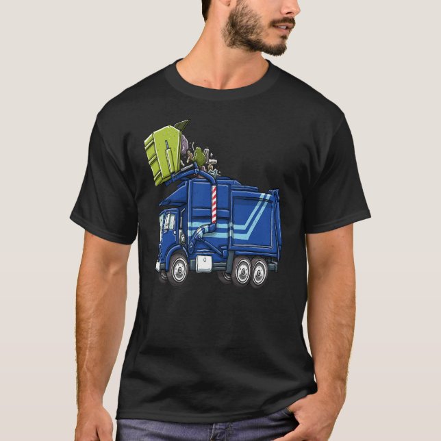 Crianças, camiseta de caminhão de lixo azul (Frente)