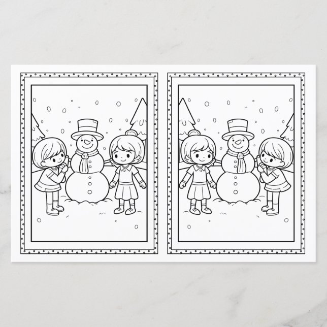 Crianças Colorindo Papel de Neve Cartão de Natal (Frente)