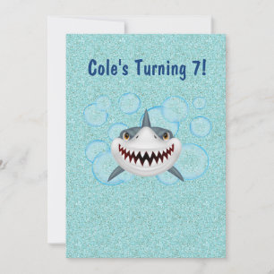 Crianças Convites de festas de tubarão com brilho