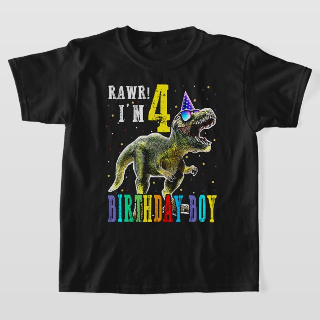 Crianças de 4 anos Camisa 4. Aniversário T Rex Din (Postura )