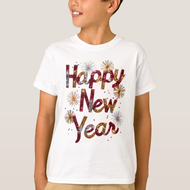 Crianças de camiseta feliz ano novo (Frente)