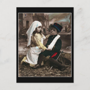Crianças de Guerra - Cartão postal francês Vint