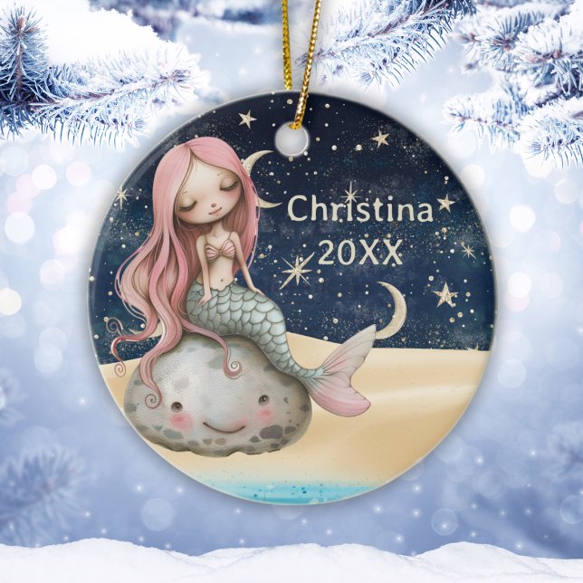 Crianças Enfeites de natal de Sereia Personalizado (Kids Personalized Mermaid Christmas Ornament
)