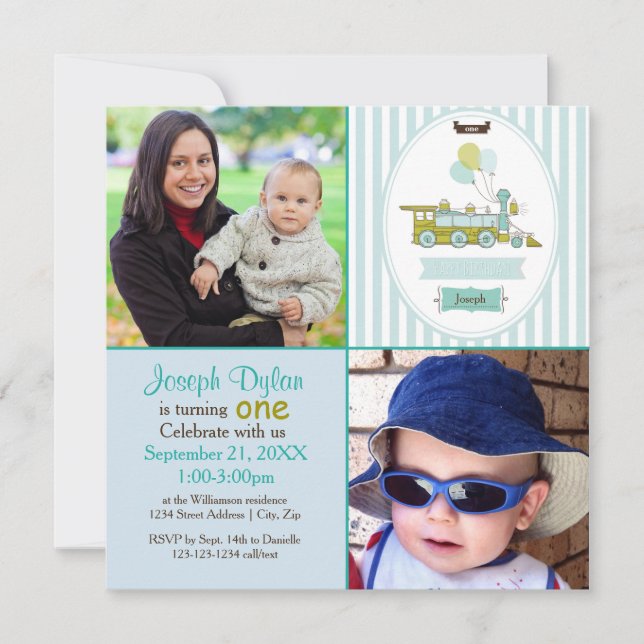 Crianças Fotográficas Blue Train 2 - Convite de an (Frente)