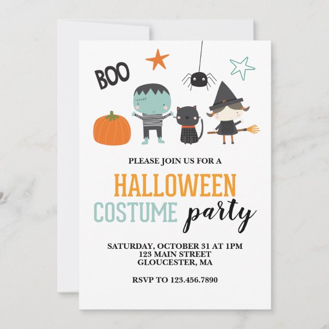 Convite Halloween para crianças de bruxas bonitas