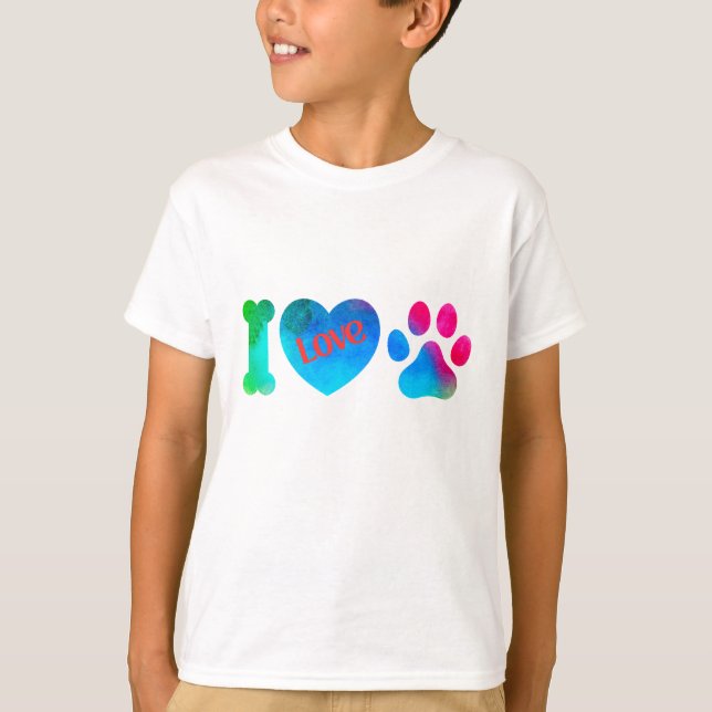 Crianças "I Love Dogs" e Camisetas Juvenis, (Frente)